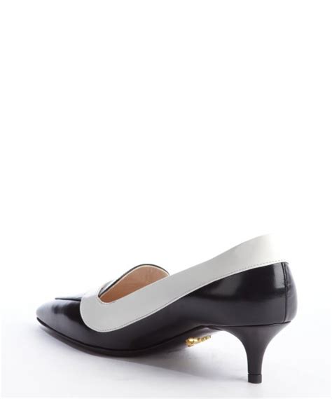 prada black and white pumps|Prada kitten heel pumps.